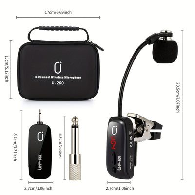 JYX Brand, Micrófono sin varillas U-260 para Saxofón y Trompeta, Sistema de Transmisor y Receptor Recargable con Alcance de 48.77 Metros, Plug-and-Play, Apto para Trompeta, Trompa, Violonchelo, Incluye Estuche de Almacenamiento,