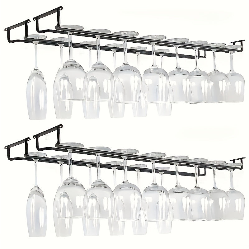 Soporte para Copas de Vino de Hierro de 2 Piezas - Estante Ahorrador de Espacio para Gabinete en Cocina y Bar