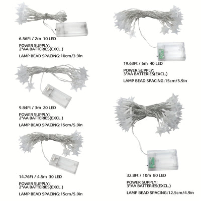 1pz Luces de Cadena 10, 20, 30, 40, 80, Estrellas LED con Caja de Batería, Luces de Hadas para Bodas y Año Nuevo, Blanco Cálido
