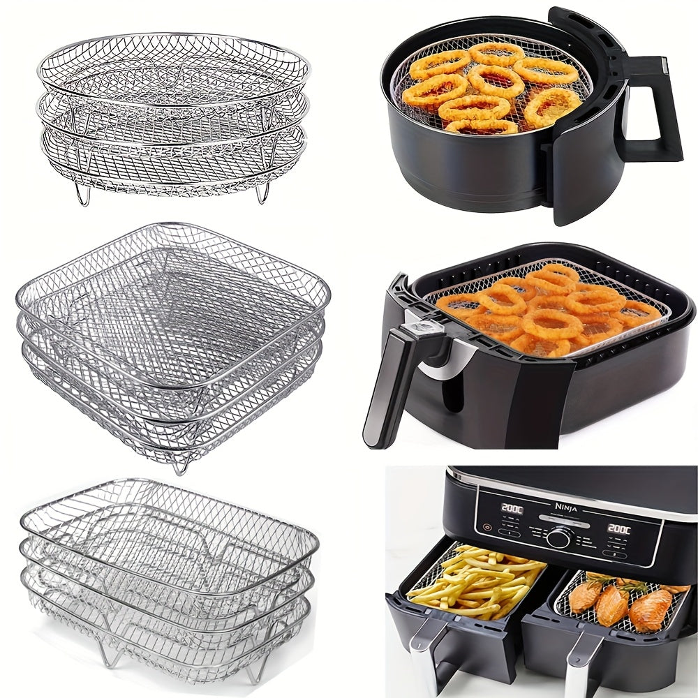 Rejilla Apilable de 3 Capas para Freidora de Aire, Rejilla de Parrilla de Acero Inoxidable Anticorrosión para Cocina de Hogar, Horno, Vaporera y Utensilios de Cocina