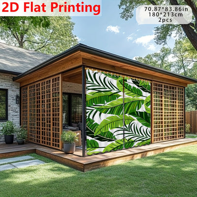 2D Cortinas de Impresión Plana, 2 Piezas de Cortinas Digitales para Decoración Primavera/Verano, Diseño Inspirado en la Naturaleza con Patrón de Hojas Verdes y Blancas, Adecuadas para Puertas, Patio, Jardín, Uso Interior, Tela de Fondo, Decoración Festiv