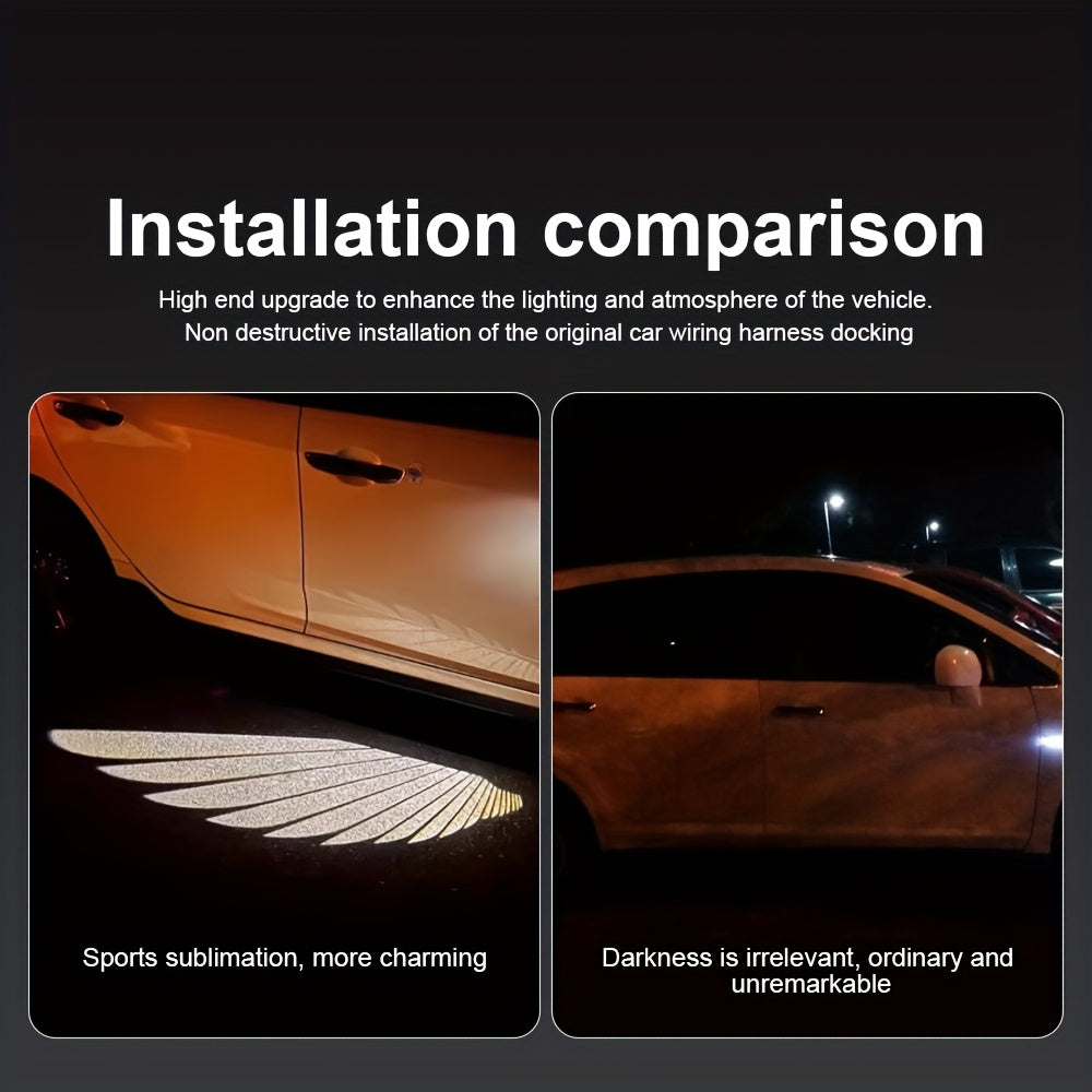 Conjunto de Luces Proyectoras para Coche con Alas de Ángel, Luces de Bienvenida LED en el Espejo Retrovisor Lateral y Puerta, Iluminación Ambiental que se Enciende al Desbloquear/Bloquear durante 30 Segundos