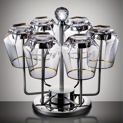 1pc Portavasos de Acero Inoxidable Giratorio, Acabado Pulido, Soporte Multifuncional Volteado para Tazas de Cerámica, Vidrio, Tazas de Té, Soporte de Drenaje para Tazas de Grado Alimenticio, Diseño de Cristal Avanzado para Almacenamiento en Salón