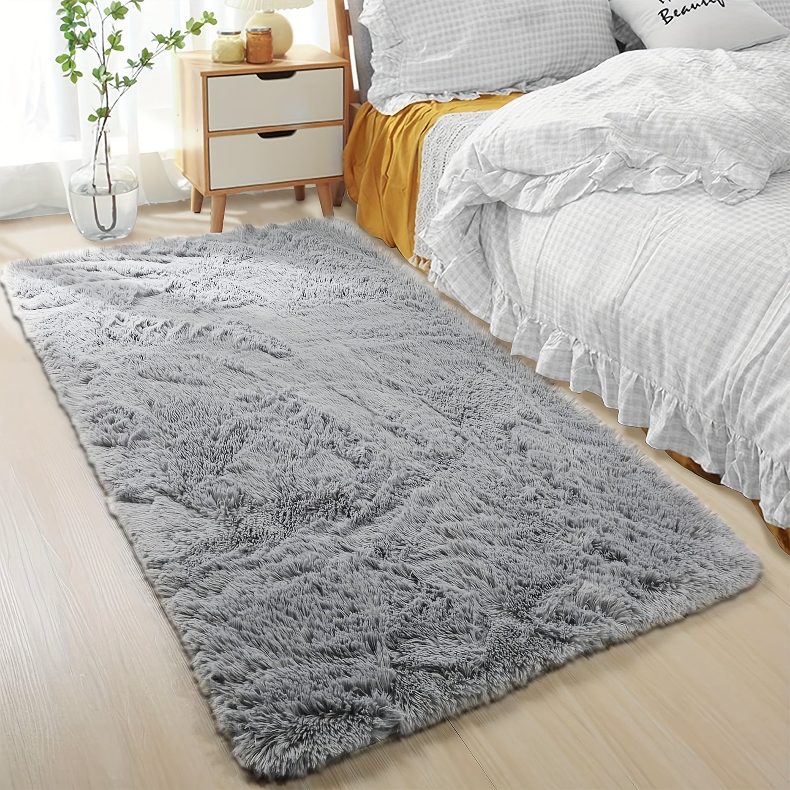 1 alfombra de lujo esponjosa, suave y mullida de poliéster 100%, antideslizante estilo nórdico, solo limpieza en seco, para sala, dormitorio, estudio o tocador, decoración para interiores