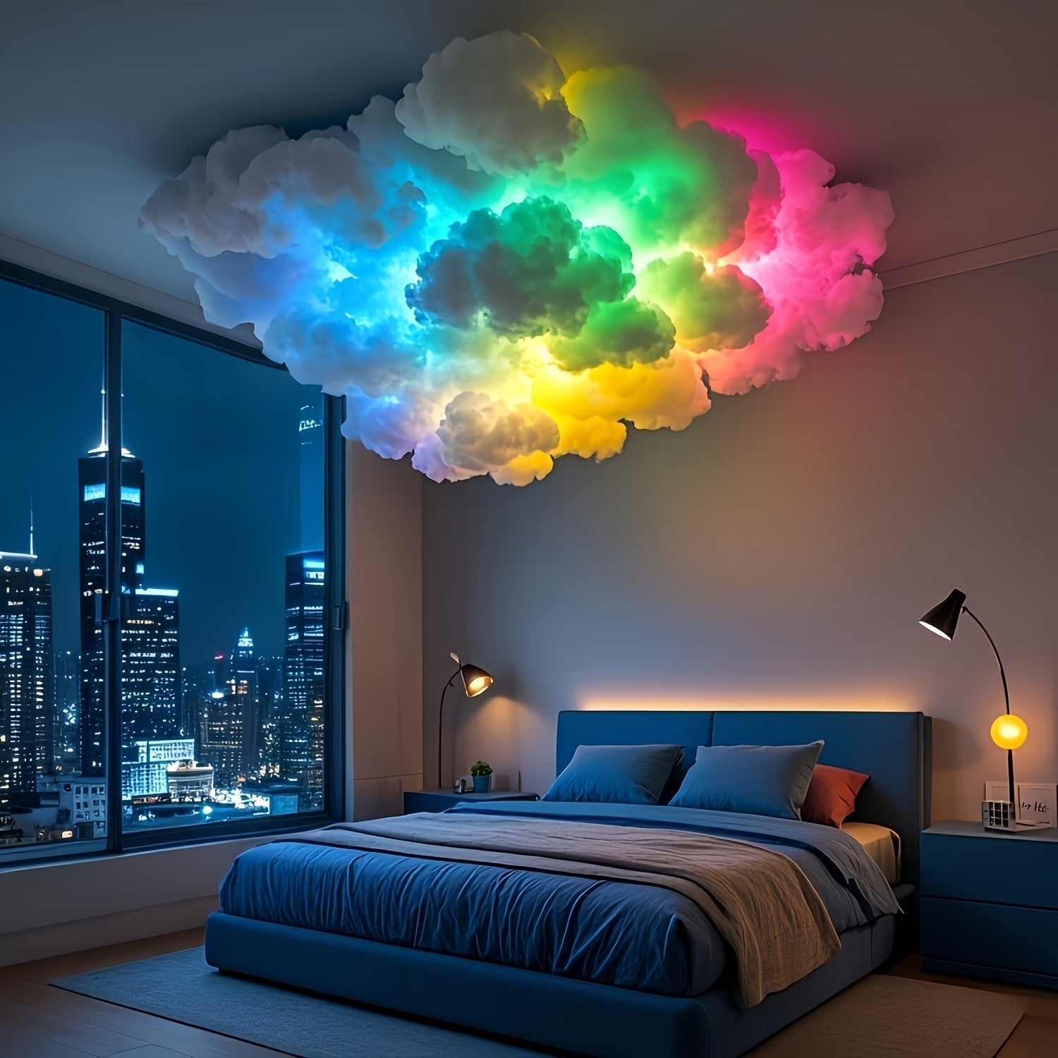 Luces de Nube con Rayo 3D, Tira LED Cambia Siete Colores al Ritmo de la Música - Ideal para Salas de Juegos, E-Sports y Dormitorios, Ambiente Luminoso