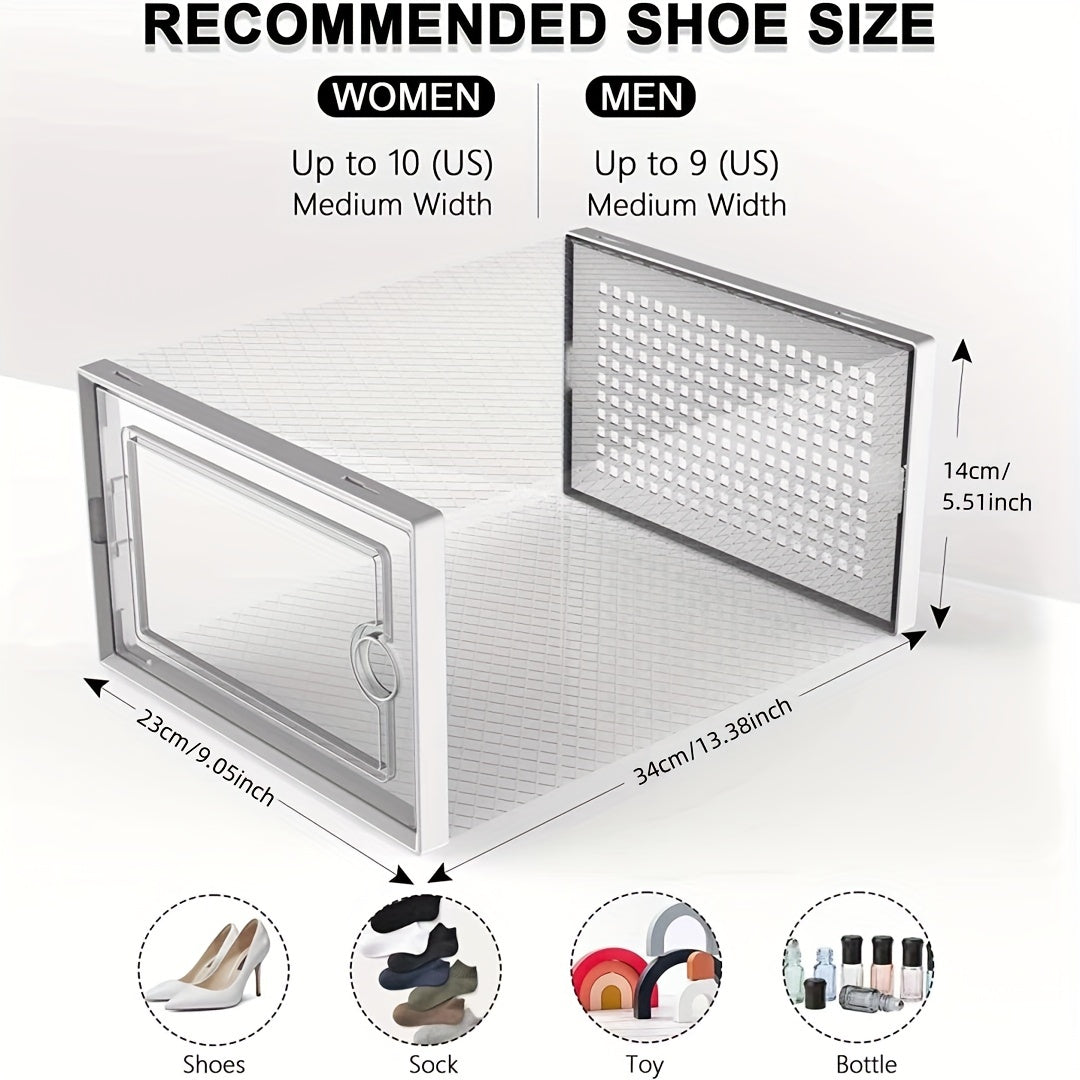 1 Set De 6/12 Piezas, Caja De Zapatos Transparente, Gruesa, Con Tapa, Plegable, Apilable, De Combinación Libre, Contenedor De Plástico Para Zapatillas, Ideal Como Organizador De Almacenamiento, Ahorrador De Espacio, Para Entrada, Dormitorio, Hogar, Decor
