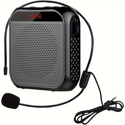 1pc HOTU Megaphone portátil recargable por USB con auriculares con cable, micrófono, pantalla digital, batería de 2200 mAh - Ideal para profesores, conferencias y viajes