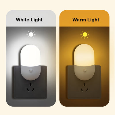 Luz Nocturna LED | Lámpara de Pared Blanca Moderna con Plástico y Brillo Ajustable | Eficiente en Energía, Control por Botón Regulable | Ideal para Dormitorios, Baños, Escaleras y Cocinas | Diseño Elegante, Fácil Instalación, Iluminación para Baño | Lámp