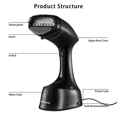 Vaporizador portátil para ropa con cepillo - Calentamiento rápido, potente plancha a vapor para ropa, capacidad grande de 250ml, 1100W, enchufe de 110V, ideal para hogar, viajes, residencias y oficina, diseño compacto para fácil almacenamiento, cuidado d