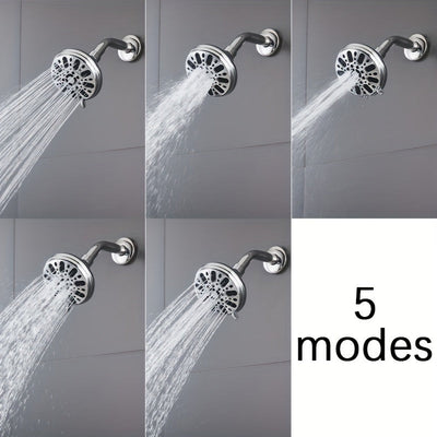 1pc Cabezal de Ducha Vintage de 5 Modos - Montaje en Pared con Acabado Pulido, Construcción de Plástico Duradero & Fácil Instalación para Mejora del Baño, Diseño Redondo Clásico, Distribución Uniforme del Agua