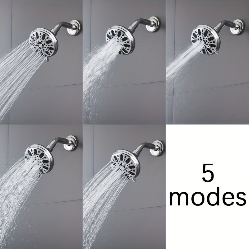 1pc Cabezal de Ducha Vintage de 5 Modos - Montaje en Pared con Acabado Pulido, Construcción de Plástico Duradero & Fácil Instalación para Mejora del Baño, Diseño Redondo Clásico, Distribución Uniforme del Agua