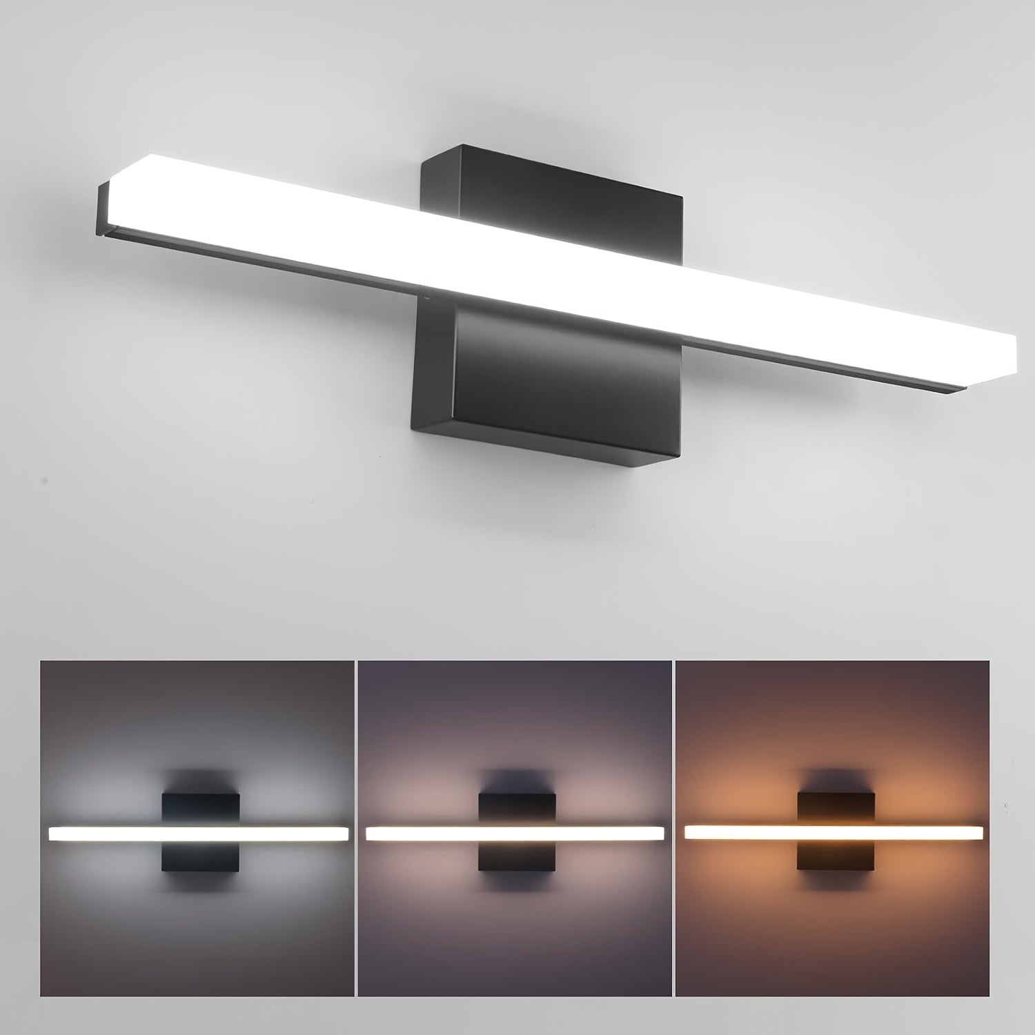 Luza de Tocador LED HIMGOR de 40.64cm - Negra, Aplique de Pared Cambiante de 3 Colores para Espejo de Maquillaje de Baño, Montaje Semi-Encastrado, Accesorios de Tocador