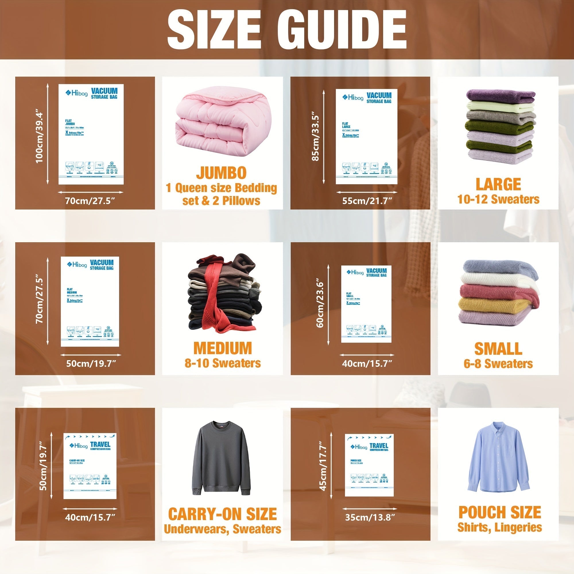 Juego de bolsas de almacenamiento con bomba de compresión al vacío, bolsas selladas para ropa, suéteres, mantas, edredones, organización de ahorro de espacio para viajes, hogar, dormitorio, esencial para regresar a la universidad, accesorios de viaje