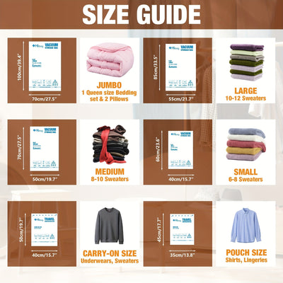Juego de bolsas de almacenamiento con bomba de compresión al vacío, bolsas selladas para ropa, suéteres, mantas, edredones, organización de ahorro de espacio para viajes, hogar, dormitorio, esencial para regresar a la universidad, accesorios de viaje
