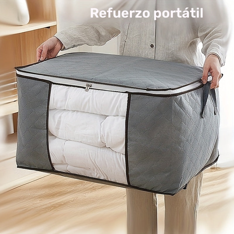 1pc Bolsa de Almacenamiento de Ropa Acolchada de Gran Capacidad con Ventana Transparente - Antipolvo, Lavable a Mano, Tela No Tejida Gris para Mudanzas, Empaquetado y Organización de Toallas y Ropa de Cama, Organizador de Ropa