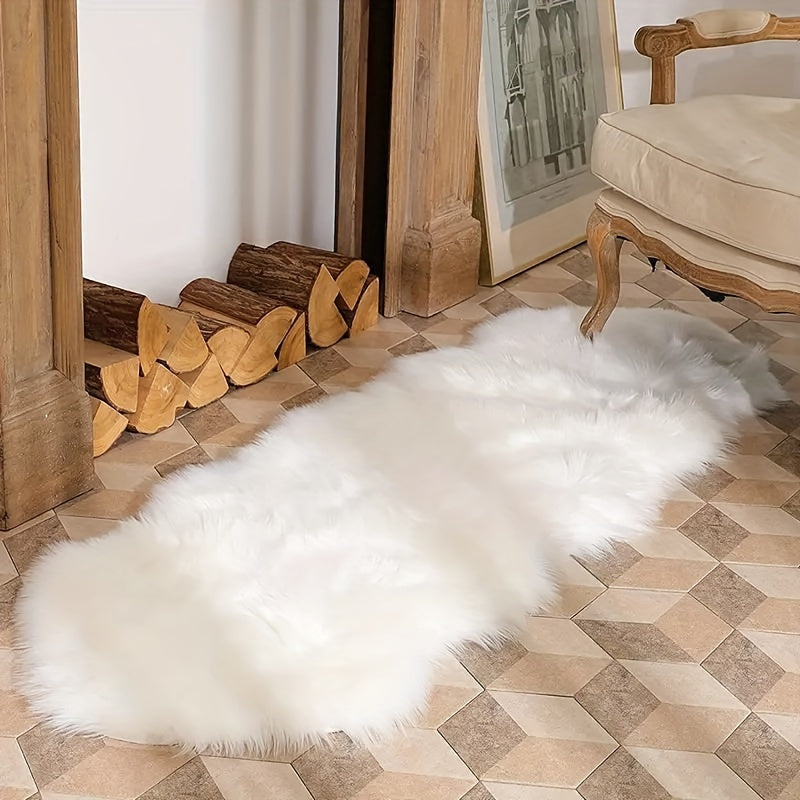 Alfombra de peluche blanco, suave, lavable, para dormitorio o sala, forma irregular, decoración hogareña acogedora y elegante, decoración para sala, cubrepiso con textura tejida, tapetes para sala
