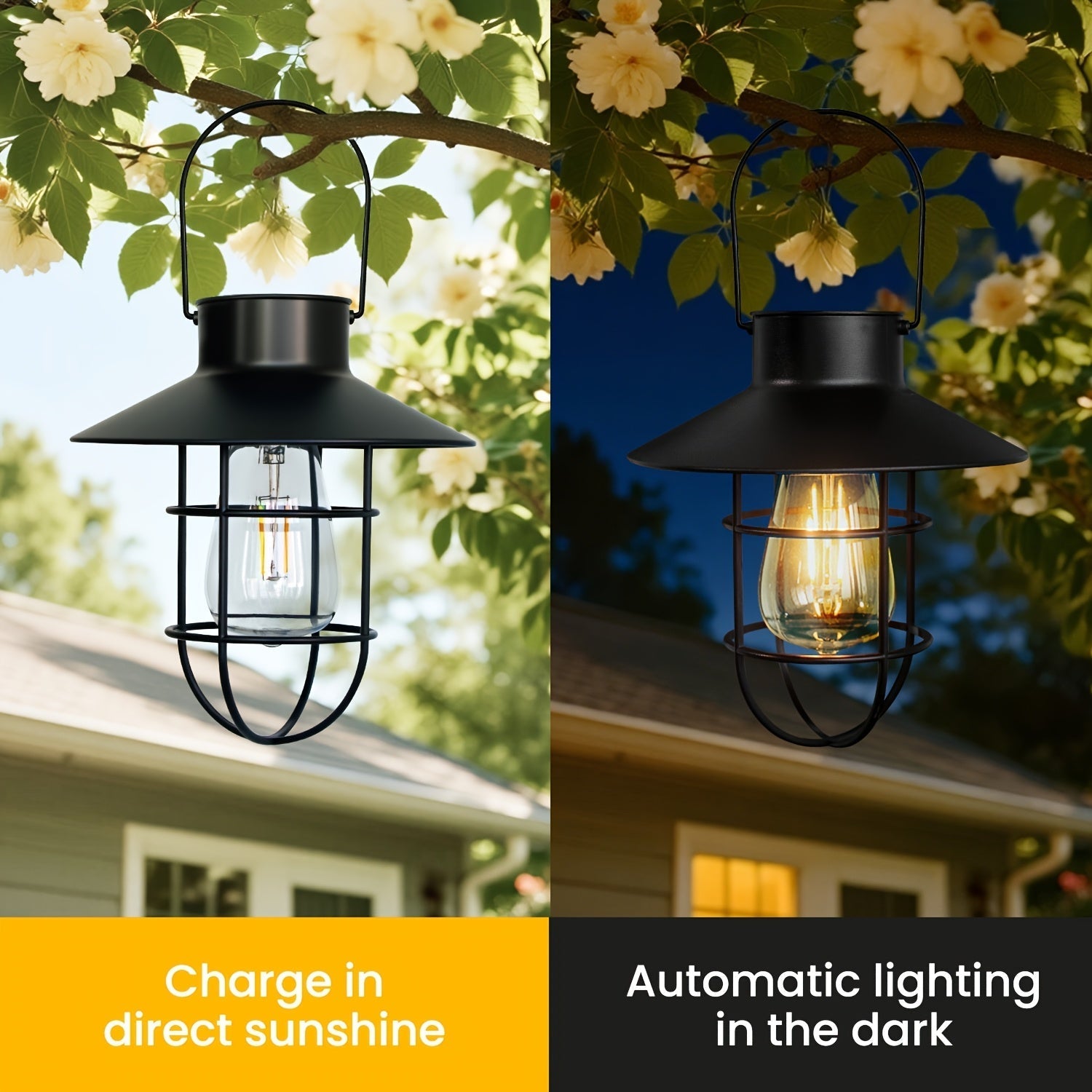Juego de 2 Faroles Solares, Luces Solares Colgantes para Exteriores, Luces LED Vintage con Asa para Decoración de Patio Jardín y Camino ()