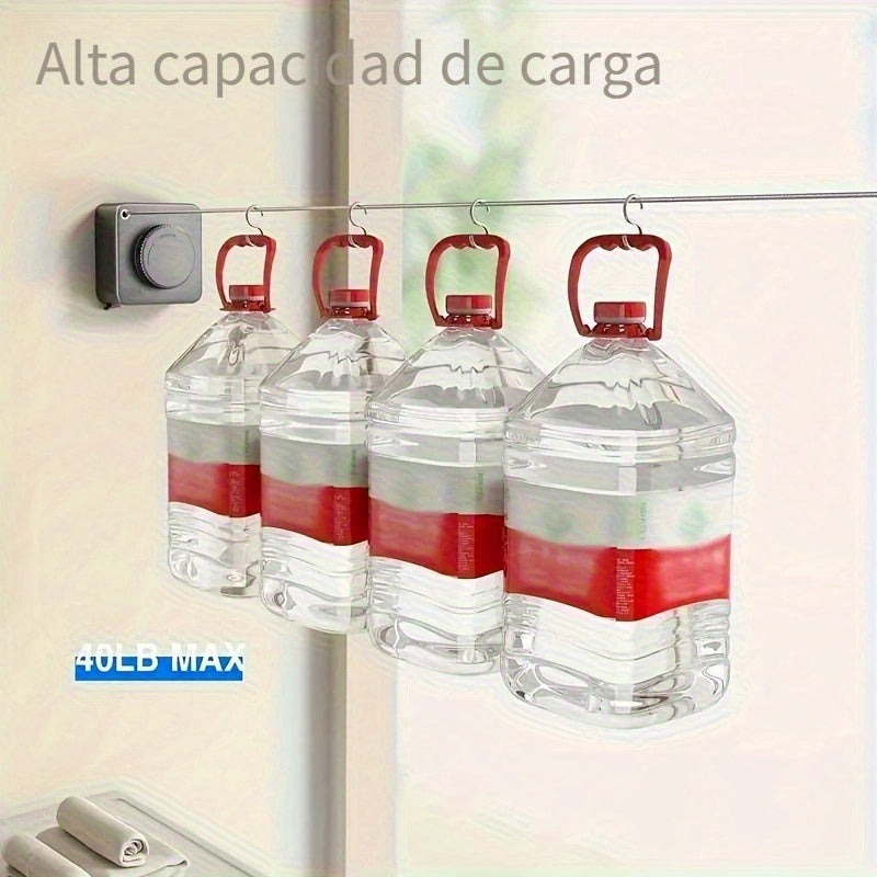 1 unidad de tendedero retráctil LDQ resistente: 4.6 metros de largo, acero inoxidable, para montar en pared, no se afloja, ideal para uso en interiores y exteriores, color gris, soportes para secar ropa
