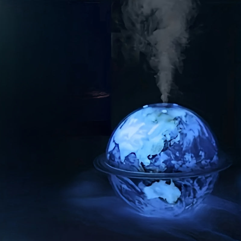 Humidificador USB Creativo de Navidad Tierra Azul con Luz Colorida Máquina de Aromaterapia para Dormitorio Bola de Luz Nocturna LED Adorno de Escritorio Lámpara Silenciosa de Ambiente 330ml, Sin Batería Incluida, Alimentado por USB