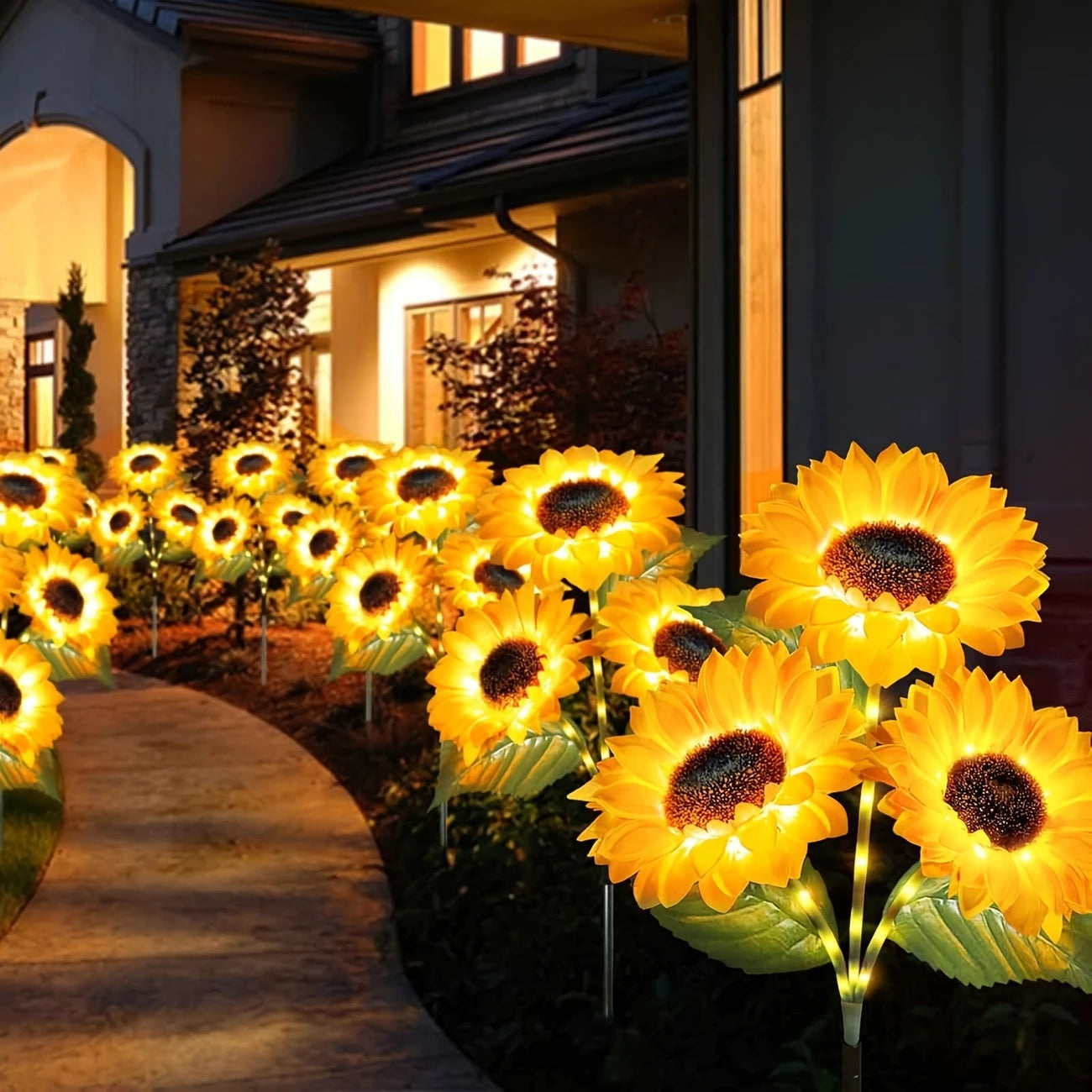 Juego de 1/2 Piezas de Luces Solares para Jardín con Forma de Girasol LED - Flores Artificiales Impermeables por Estaca, Brillo Nocturno Realista para Jardín, Césped y Porche, Iluminación Exterior Eficiente en Energía, Luzes Decorativas Solares