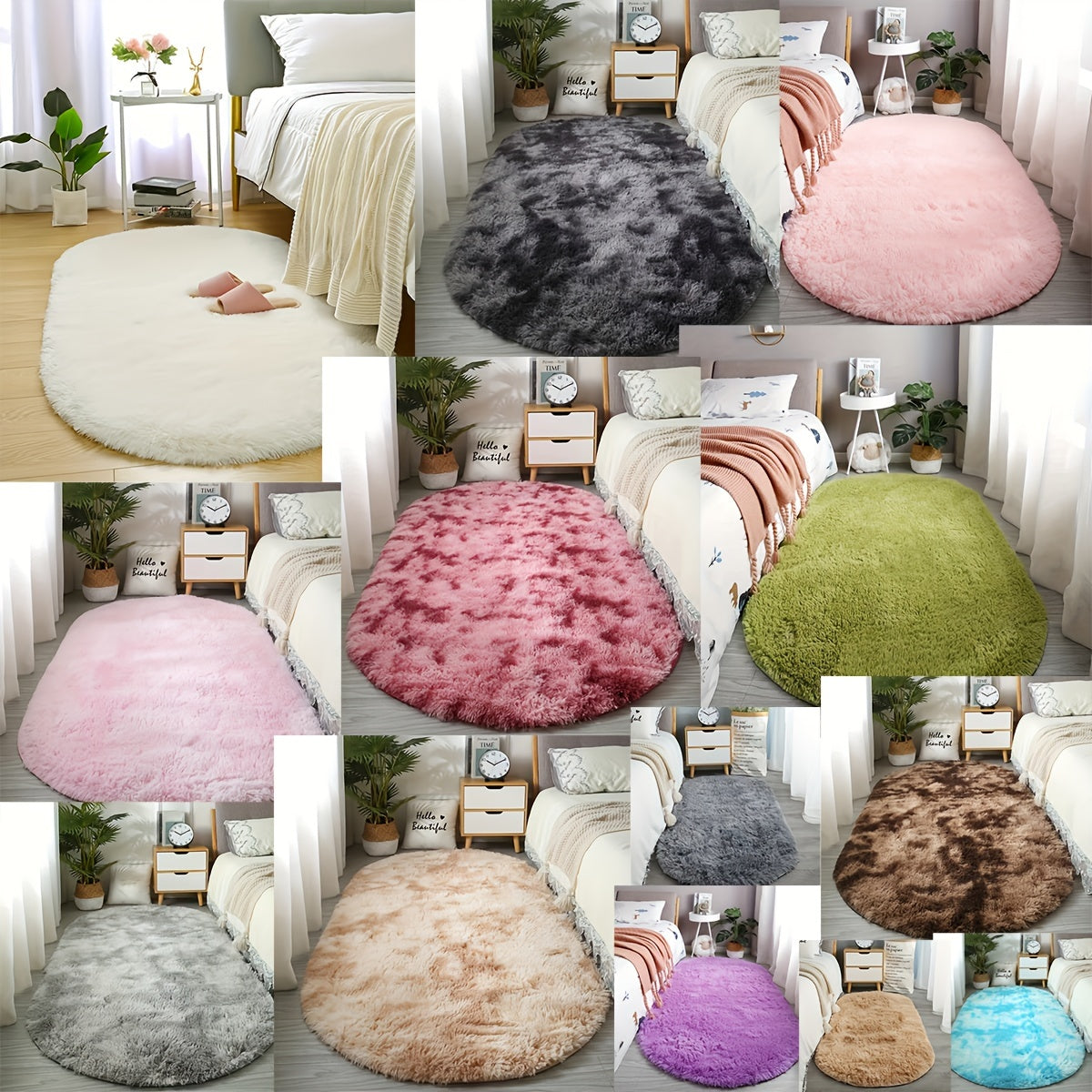 Alfombra de área ovalada de lujo de piel sintética suave - Suave, antideslizante, lavable a mano, duradera, para dormitorio, sala de estar, decoración del hogar, fácil mantenimiento - Fibra de poliéster, oficina, dormitorio, uso en la habitación