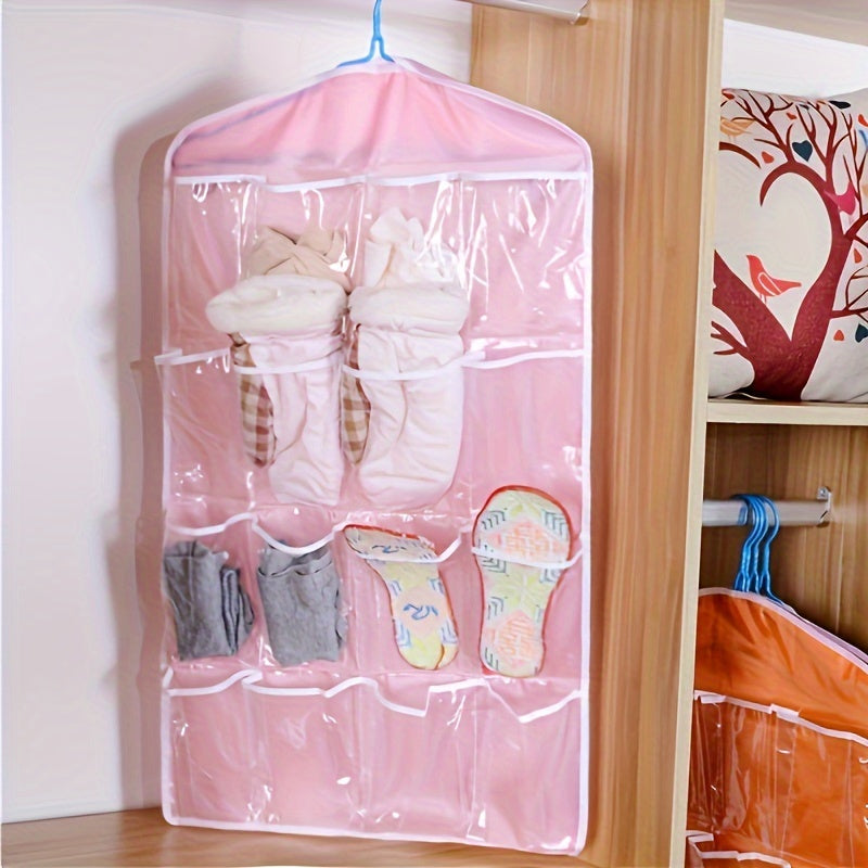 Organizador Colgante de 16 Bolsillos para Ropa, Calcetines y Ropa Interior - Bolsa de Almacenamiento de Poliéster Duradero con Bolsillos de Malla Transparente - Solución Montada en Pared o Puerta para Ahorrar Espacio en Dormitorio, Armario y Organización