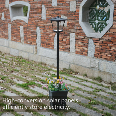 132.08 cm Farola Solar con Macetero, Lámpara de Calle Solar para Jardín, Senderos, Césped y Entrada Exterior (Cálido)