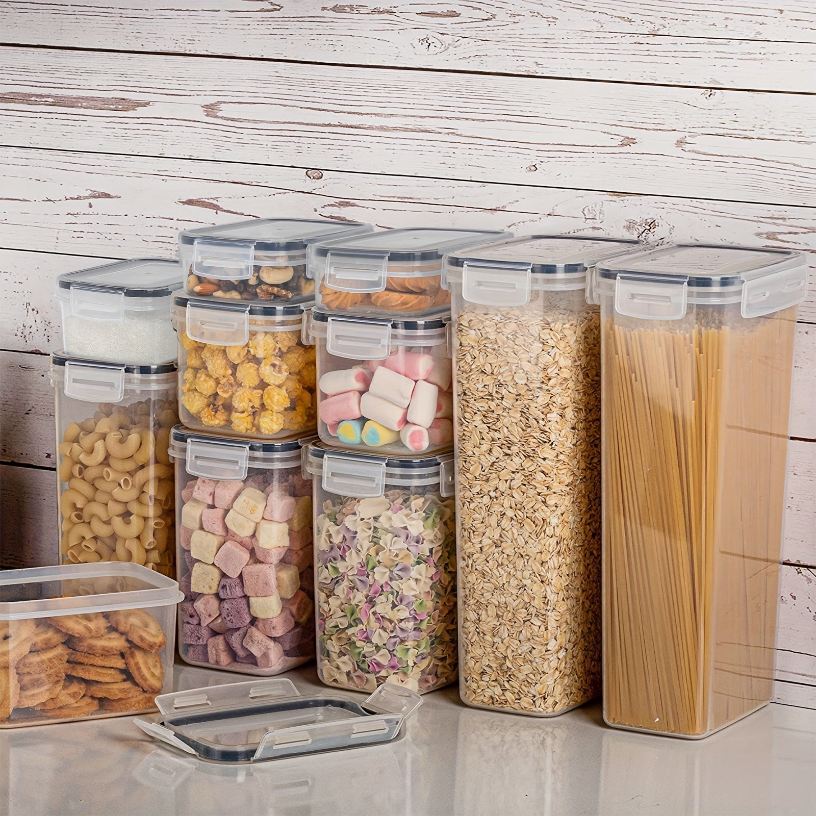Juego de 7 Contenedores Herméticos para Almacenamiento de Alimentos Libres de BPA con Tapas - Tarros de Plástico PP para Harina, Azúcar y Cereales - Incluye Etiquetas, Ideal para Conservación de Alimentos