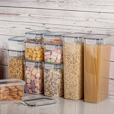 Juego de 7 Contenedores Herméticos para Almacenamiento de Alimentos Libres de BPA con Tapas - Tarros de Plástico PP para Harina, Azúcar y Cereales - Incluye Etiquetas, Ideal para Conservación de Alimentos