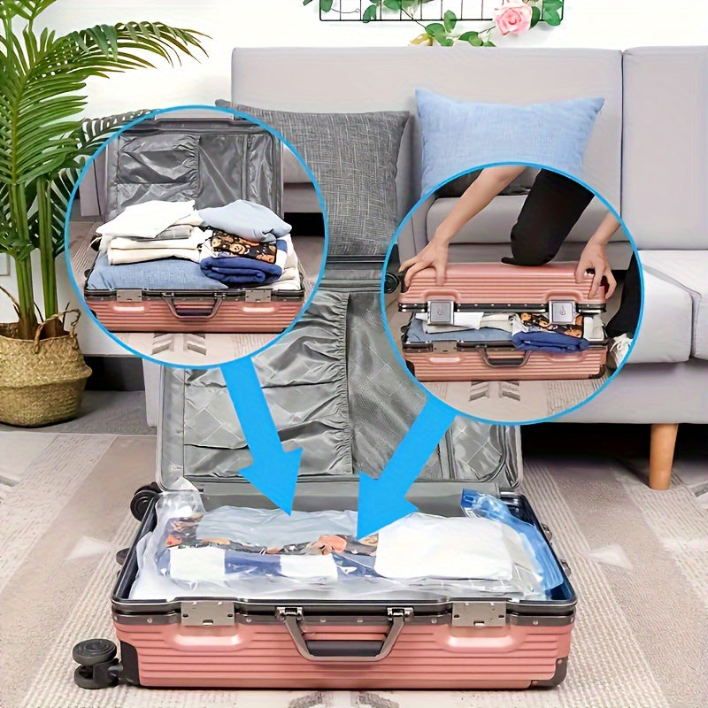 6 bolsas de almacenamiento al vacío con 1 bomba manual, bolsa de viaje portátil de plástico para ropa, para mantas, ropa de cama, ropa, edredones, edredones, suministros ideales para el hogar, bolsas ahorradoras de espacio de almacenamiento esenciales