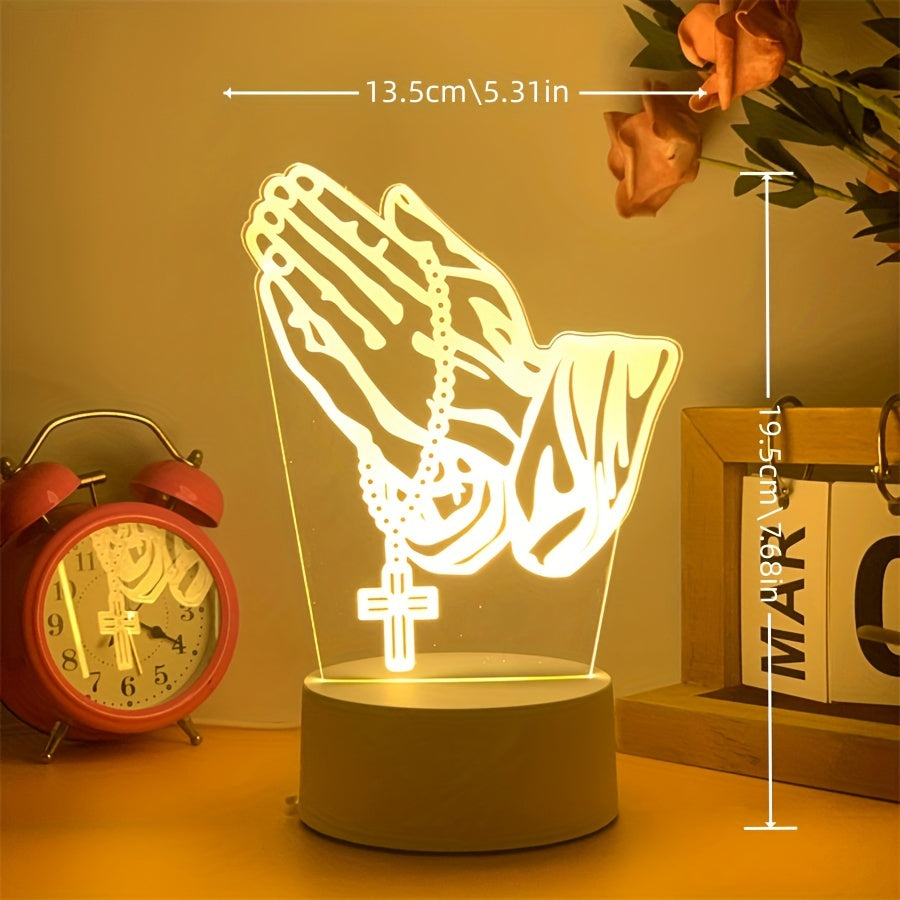 Luz de noche de oración en cruz 3D - Alimentada por USB, conmutador controlado por botón, luz de ambiente creativa para escritorio y dormitorio, lámpara de mesa decorativa novedosa, adecuada para Ramadán, luz de ambiente de habitación festiva, con base b