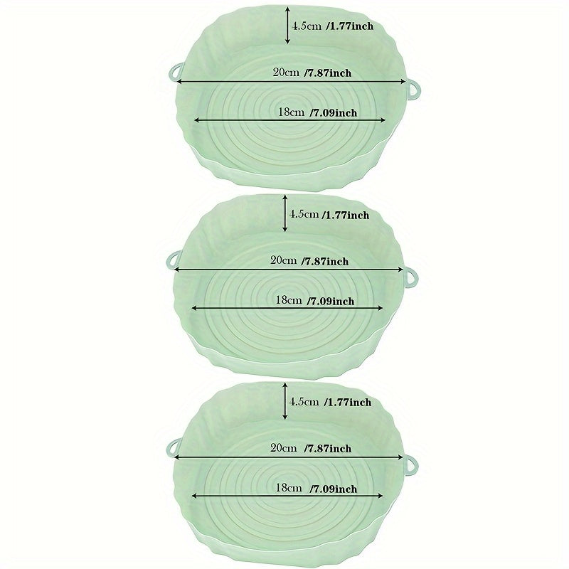 3 Piezas de Revestimientos de Silicona para Freidora de Aire 18.01 cm, Bandejas Antiadherentes con Asas, Seguras en Horno, Fáciles de Limpiar, Utensilios de Cocina Multicolor para Hornear y Cocinar, Accesorios Apilables, Material Easyclean