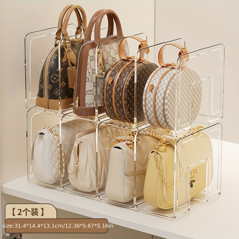 2-Pack Organizador de carteras de acrílico transparente de 4 rejillas, estante divisor de armario transparente para almacenamiento y exhibición de bolsos, otros (organizadores de accesorios)