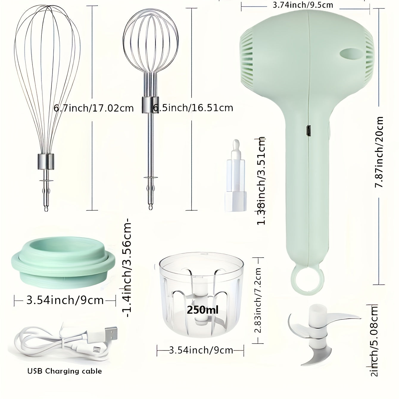 1 Juego, Trituradora de Carne Eléctrica Multifuncional y Batidor de Huevos 2 en 1, Mezclador Portátil Recargable con Accesorios Múltiples para Repostería - Regalo Recomendado