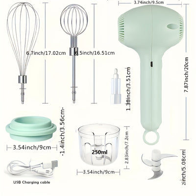 1 Juego, Trituradora de Carne Eléctrica Multifuncional y Batidor de Huevos 2 en 1, Mezclador Portátil Recargable con Accesorios Múltiples para Repostería - Regalo Recomendado
