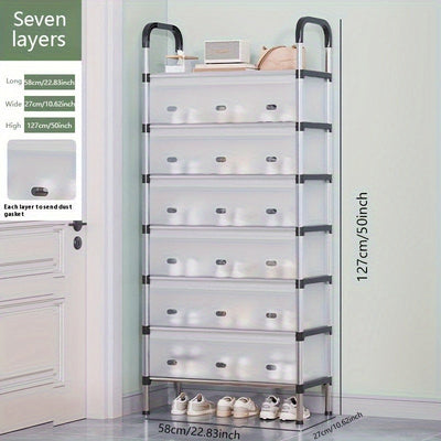 Estante de zapatos de metal de 4/7 niveles, estante de almacenamiento, material PP a prueba de polvo, duradero y ligero, estante de almacenamiento de gran capacidad, resistente y duradero, ahorrador de espacio para dormitorio y pasillo, cabina de zapatos