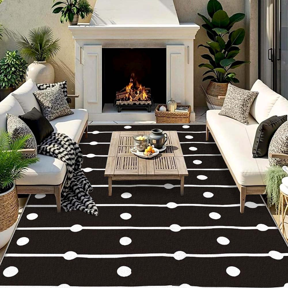 Alfombra Seven Stars de Poliéster Lavable a Máquina - Bajo Pelo para Interior/Exterior con Rayas, Cuadros y Diseños Sólidos, Base Antideslizante, Tamaños Grandes hasta 2.16m² para Patio, Jardín, Sala o Dormitorio