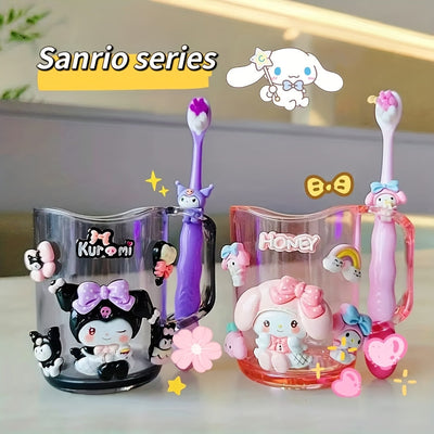 1 pieza/2 piezas de juego de baño Sanrio, taza para enjuague bucal y cepillo dental de Kulomi y Melody, material PP duradero, unisex, ideal para hogar y residencias estudiantiles