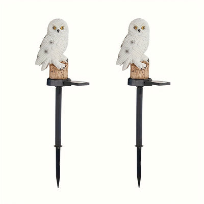 2 Piezas Lámpara de Resina con Sensor Solar IP44 para Jardín, Decoración Exterior, Inserción en Césped, Luz de Búho