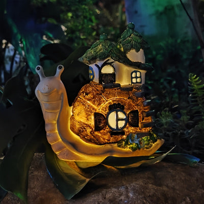 1 lámpara solar para jardín con diseño de caracol y casa en el árbol en resina, decoración LED para exterior, ideal para patio, césped, porche y jardín, regalo perfecto para amantes de la naturaleza, decoración de casas en miniatura, lámpara solar, decor