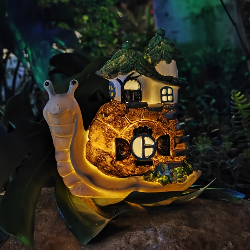1 lámpara solar para jardín con diseño de caracol y casa en el árbol en resina, decoración LED para exterior, ideal para patio, césped, porche y jardín, regalo perfecto para amantes de la naturaleza, decoración de casas en miniatura, lámpara solar, decor