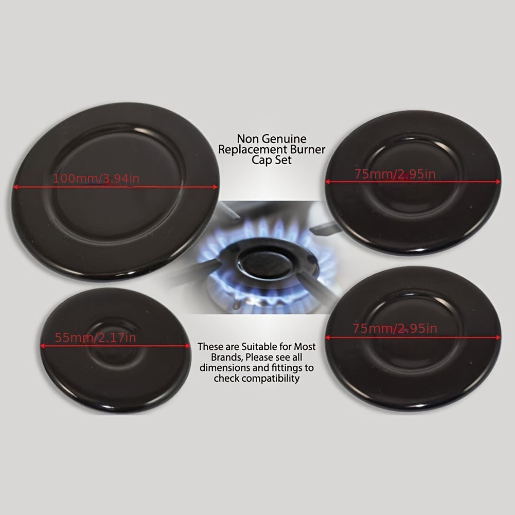 4 piezas de cubiertas de quemador de estufa de gas SABAF - Moda negra, duraderas y fáciles de limpiar, (55mm1 pieza + 75mm2 piezas + 100mm1 pieza)