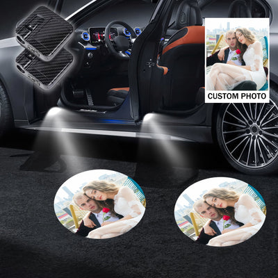 2/4 piezas de fotos personalizadas - Regalo personalizado, luz de bienvenida para coche LED, fotos personalizadas de parejas, texto, mascotas, padre, madre, mujer, novio, novia, batería no incluida.