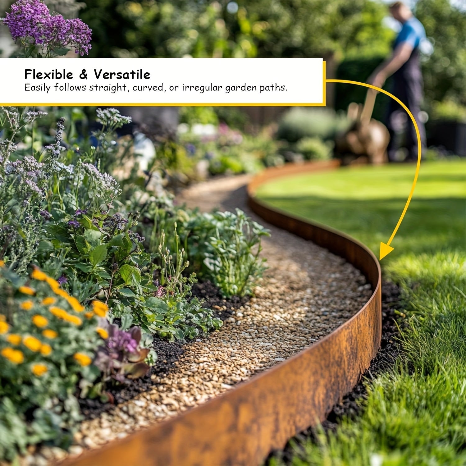 5m de acero corten para bordes de jardín - 14cm de altura, resistente al tiempo, acabado patinado, diseño duradero y fácil de limpiar para césped, entrada de coches, camas de flores - Instalación sin herramientas, valla decorativa para jardín, borde de c