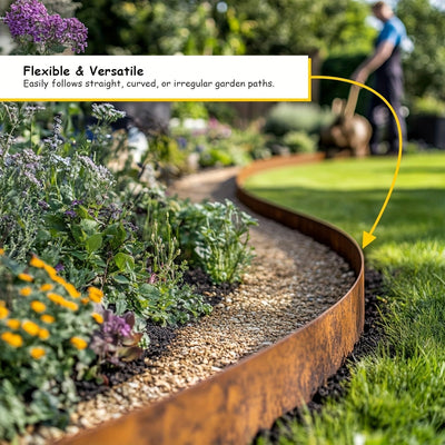 5m de acero corten para bordes de jardín - 14cm de altura, resistente al tiempo, acabado patinado, diseño duradero y fácil de limpiar para césped, entrada de coches, camas de flores - Instalación sin herramientas, valla decorativa para jardín, borde de c
