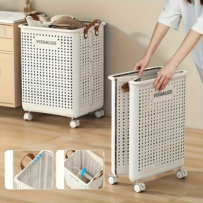 1pc Cesta de Almacenamiento Plegable Grande con Ruedas - Organizador Colapsable con Asas, Diseño Ahorrador de Espacio, Portátil para Armario, Baño, Cocina, Lavandería y Spa - Ideal para Hogar, Oficina o Hotel, Material Plástico Duradero, Perforado