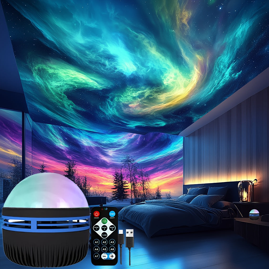Lámpara LED de proyección de auroras boreales, efecto aurora boreal con control remoto, alimentación por USB, luz cambiante para decoración de dormitorio, sala de estar, oficina y fiestas, regalo perfecto para adolescentes, decoración para el hogar | Lám