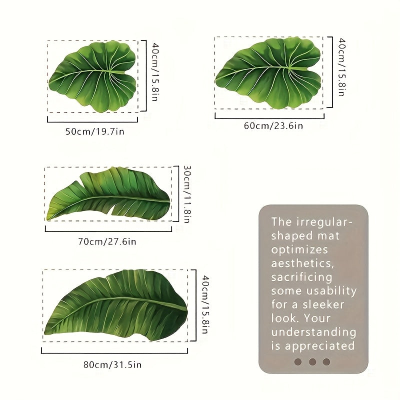 Alfombra de baño de lujo en forma de U con diseño tropical de hojas - Antideslizante, de poliéster de secado rápido en verde vibrante con textura realista - Ideal para decoración de baño, comedor, dormitorio, sala de estar y cocina - Solo lavado a mano