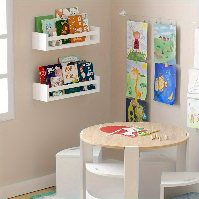 Estante de libros flotante con diseño de oso blanco - Ideal para dormitorio, baño o decoración del hogar, estante de almacenamiento de libros|Estante de libros moderno|Estante de madera, organizador de almacenamiento de libros