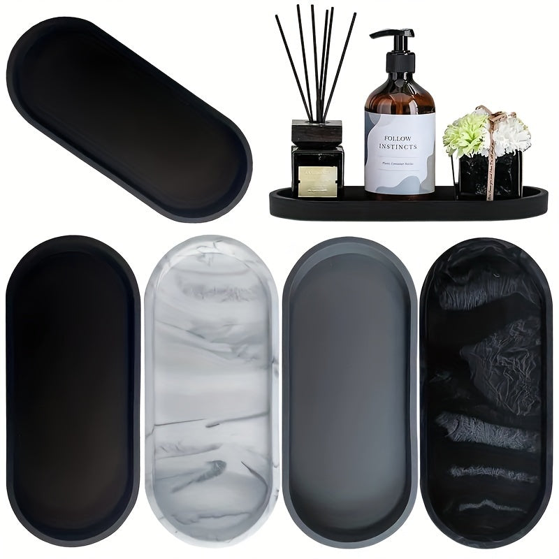 Bandeja de tocador elegante negra de silicón, organizador multifuncional para baño, ideal para exhibir artículos de aseo, perfumes y joyería, con diseños artísticos, accesorio para lavabo, construcción en silicón, decoración y accesorios para baño, bande